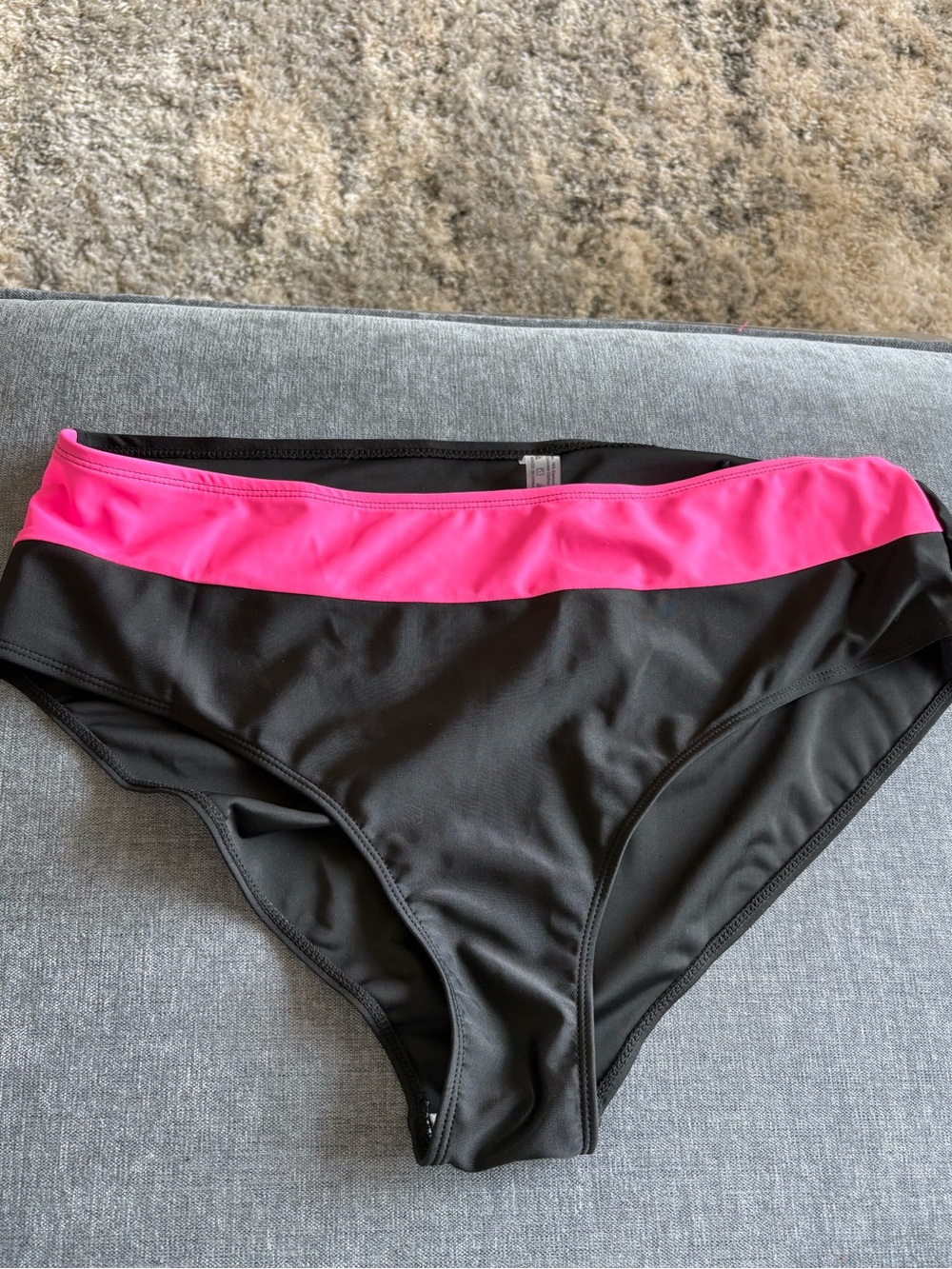 Black & Hot Pink Bikini Bottom โ High Waist, NWOT, fits as 2X